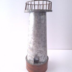 Rustic Galvanized Metal Lighthouse Decor | Coastal Farmhouse Accent | Nautical
